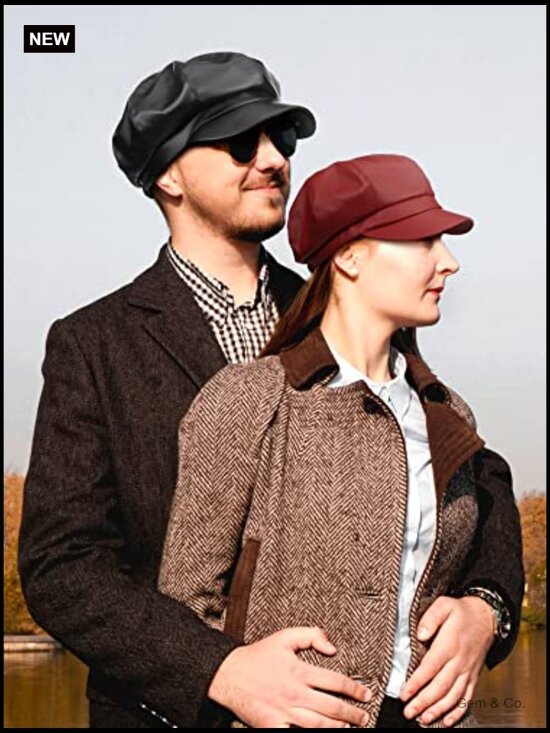 3 Pcs Vintage Newsboy Hats PU Leather Fiddler Cap main image 4